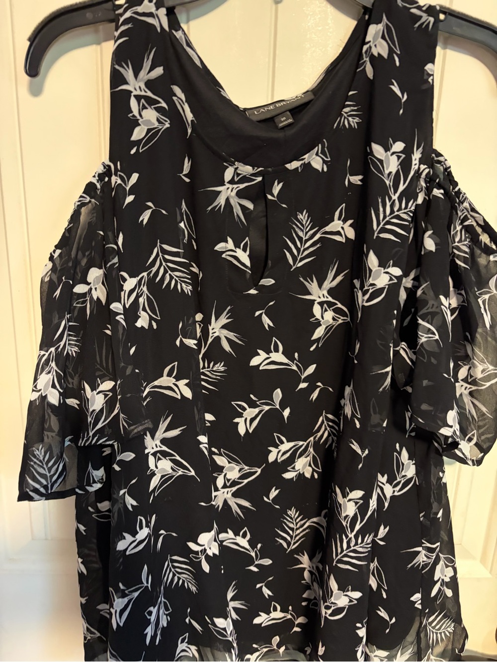Lane Bryant Black and White Floral Cold-Shoulder Blouse - Picture 3 of 6